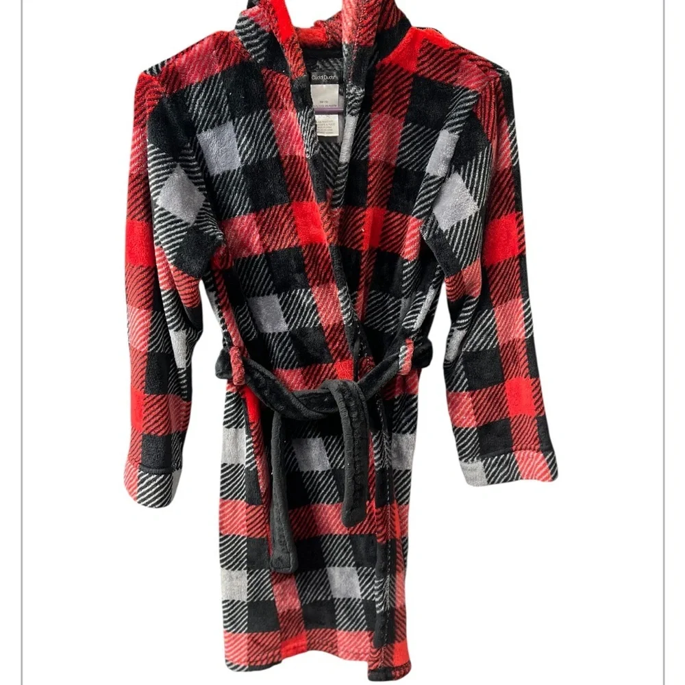 Cuddl Duds Kids Buffalo Plaid Fleece Hooded Robe w/ Antlers L (12/14)
